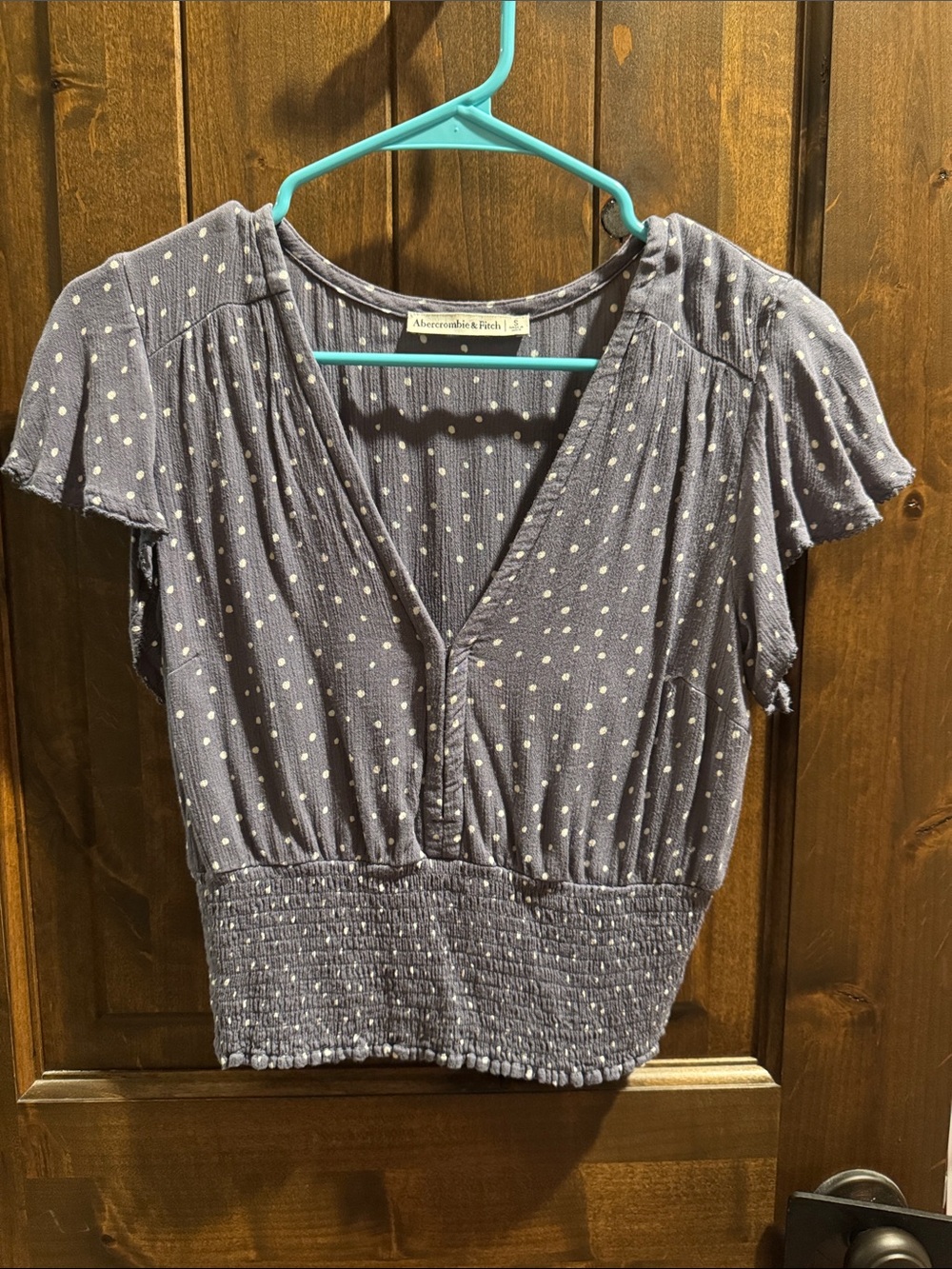 Abercrombie & Fitch Lavender Dot Smocked-Waist V-Neck Crop Top